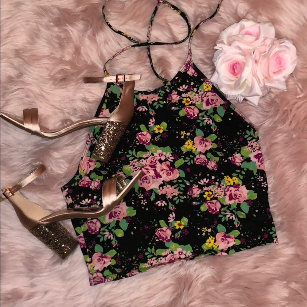 Adorable floral halter crop top